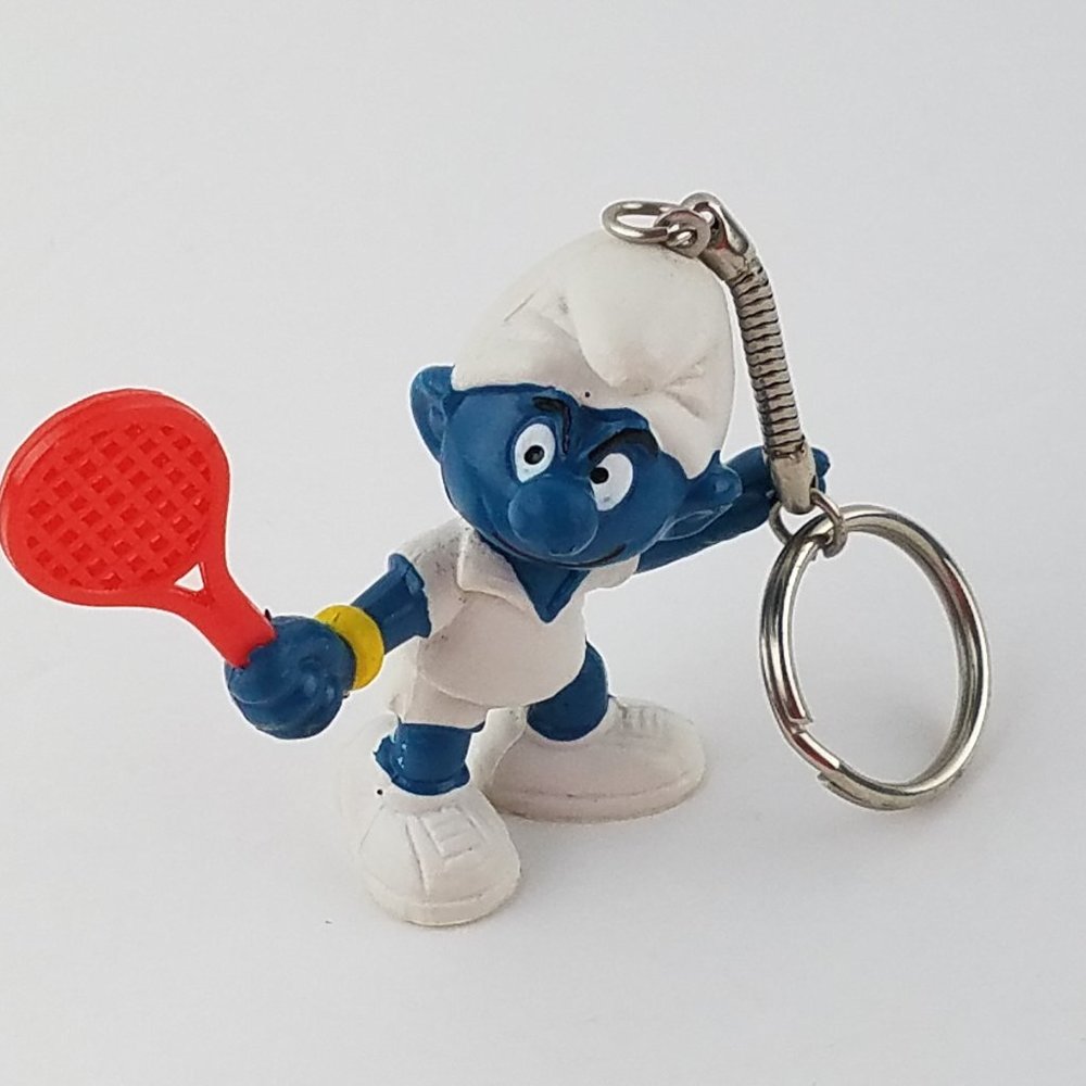 VTG 1978 Keychain Tennis Player Smurf Schleich PVC